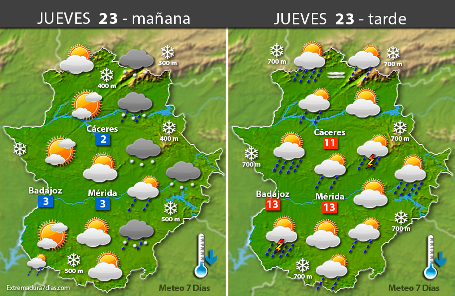 Previsión meteorológica en Extremadura. Días 23, 24 y 25 de marzo