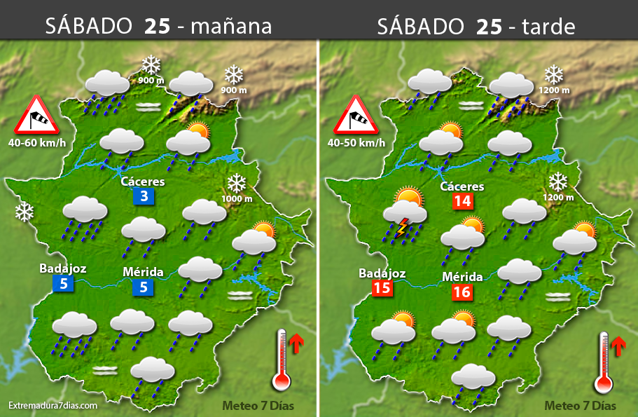 Previsión meteorológica en Extremadura. Días 25, 26 y 27 de marzo