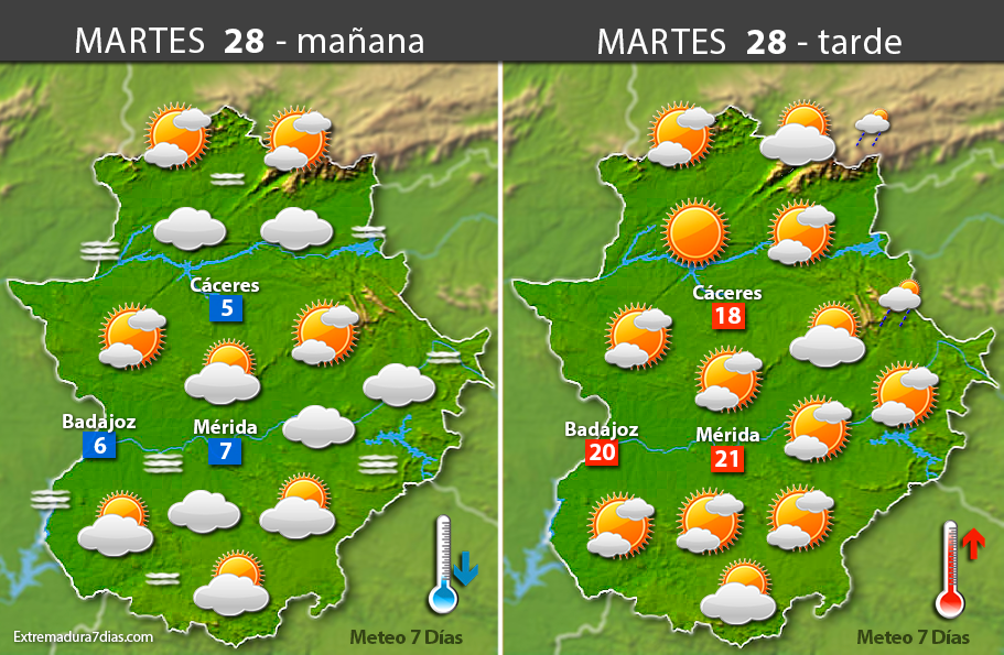 Previsión meteorológica en Extremadura. Días 28, 29 y 30 de marzo