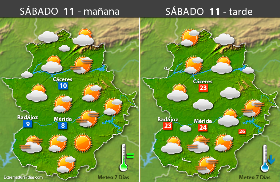 Previsión meteorológica en Extremadura. Días 11, 12 y 13 de marzo
