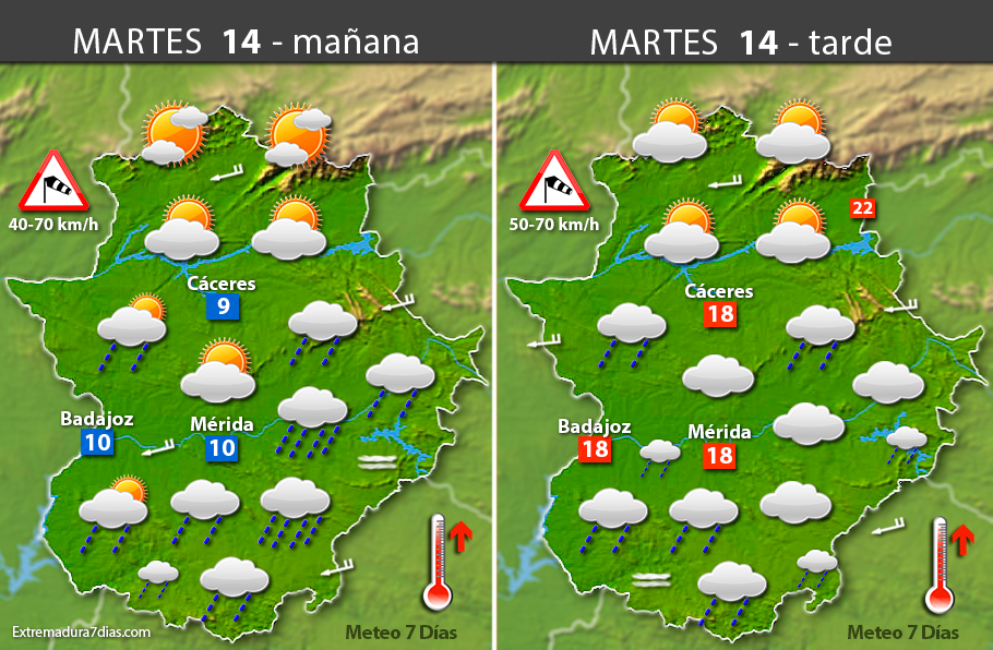 Previsión meteorológica en Extremadura. Días 14, 15 y 16 de marzo
