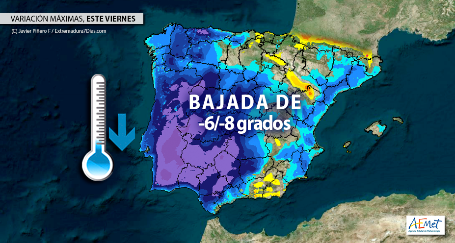 Las temperaturas caerán más de 8 grados este viernes