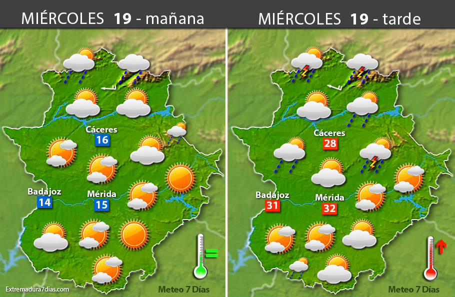 Previsión meteorológica en Extremadura. Días 18, 19 y 20 de abril