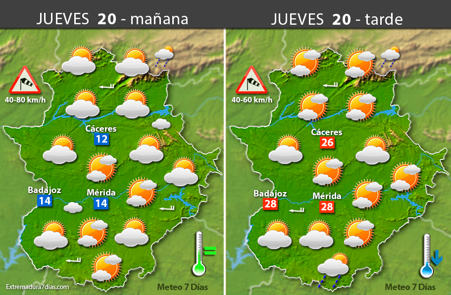 Previsión meteorológica en Extremadura. Días 19, 20 y 21 de abril
