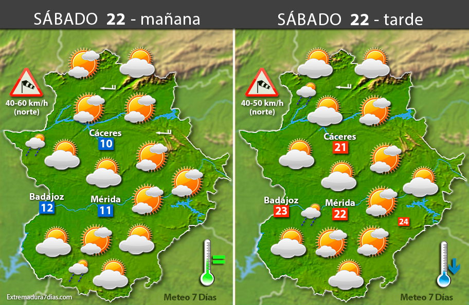 Previsión meteorológica en Extremadura. Días 21, 22 y 23 de abril