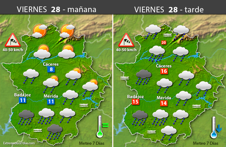 Previsión meteorológica en Extremadura. Días 27, 28 y 29 de abril