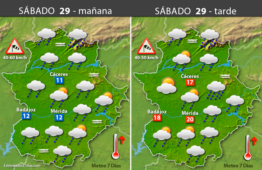 Previsión meteorológica en Extremadura. Días 28, 29 y 30 de abril
