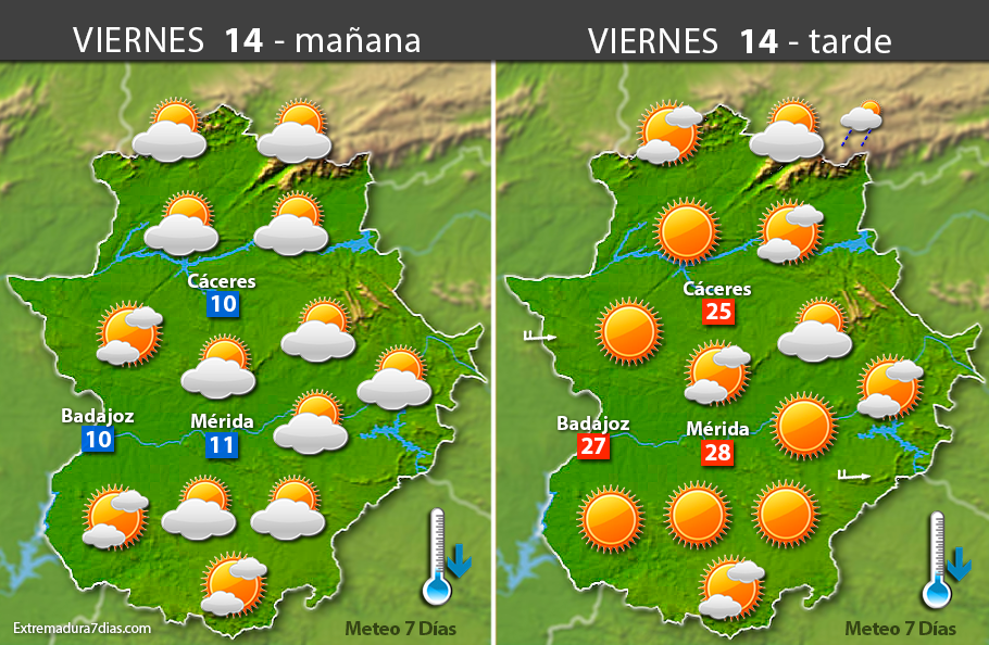 Previsión meteorológica en Extremadura. Días 13, 14, 15 y 16 de abril