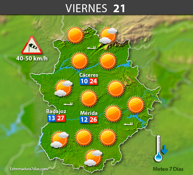 Previsión meteorológica en Extremadura. Días 19, 20 y 21 de abril