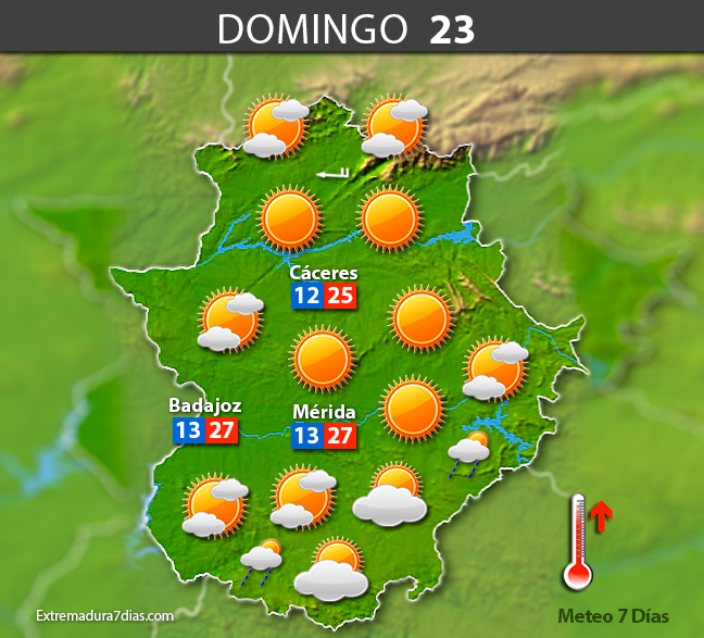 Previsión meteorológica en Extremadura. Días 21, 22 y 23 de abril