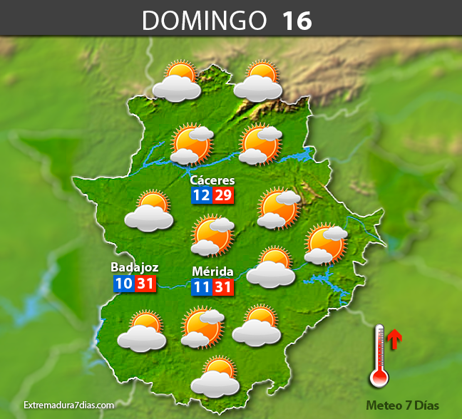Previsión meteorológica en Extremadura. Días 13, 14, 15 y 16 de abril
