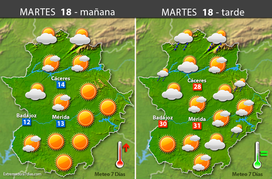 Previsión meteorológica en Extremadura. Días 18, 19 y 20 de abril