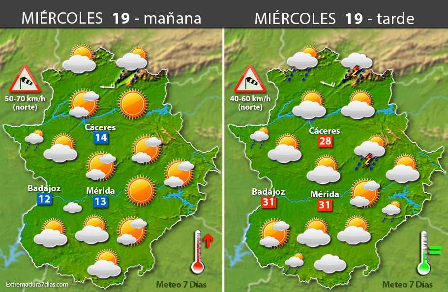 Previsión meteorológica en Extremadura. Días 19, 20 y 21 de abril