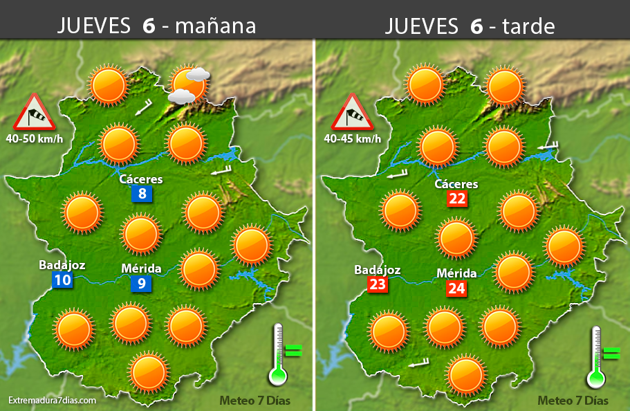 Previsión meteorológica en Extremadura. Días 6, 7 y 8 de abril