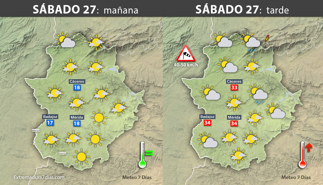Previsión meteorológica en Extremadura. Días 27, 28 y 29 de mayo
