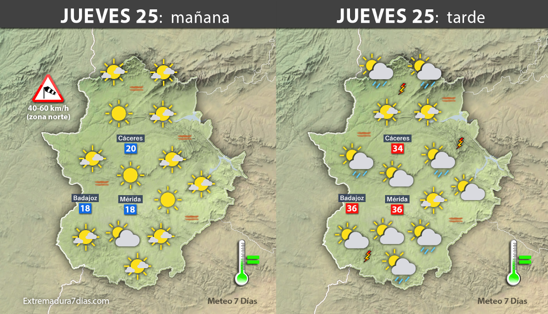 Previsión meteorológica en Extremadura. Días 24, 25 y 26 de mayo