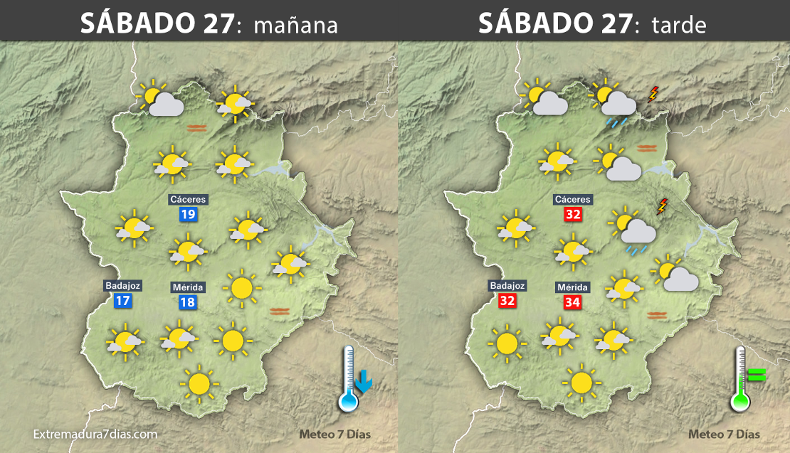Previsión meteorológica en Extremadura. Días 26, 27 y 28 de mayo