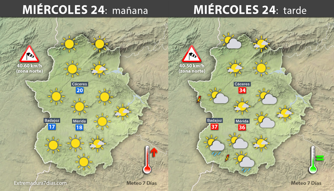 Previsión meteorológica en Extremadura. Días 23, 24 y 25 de mayo