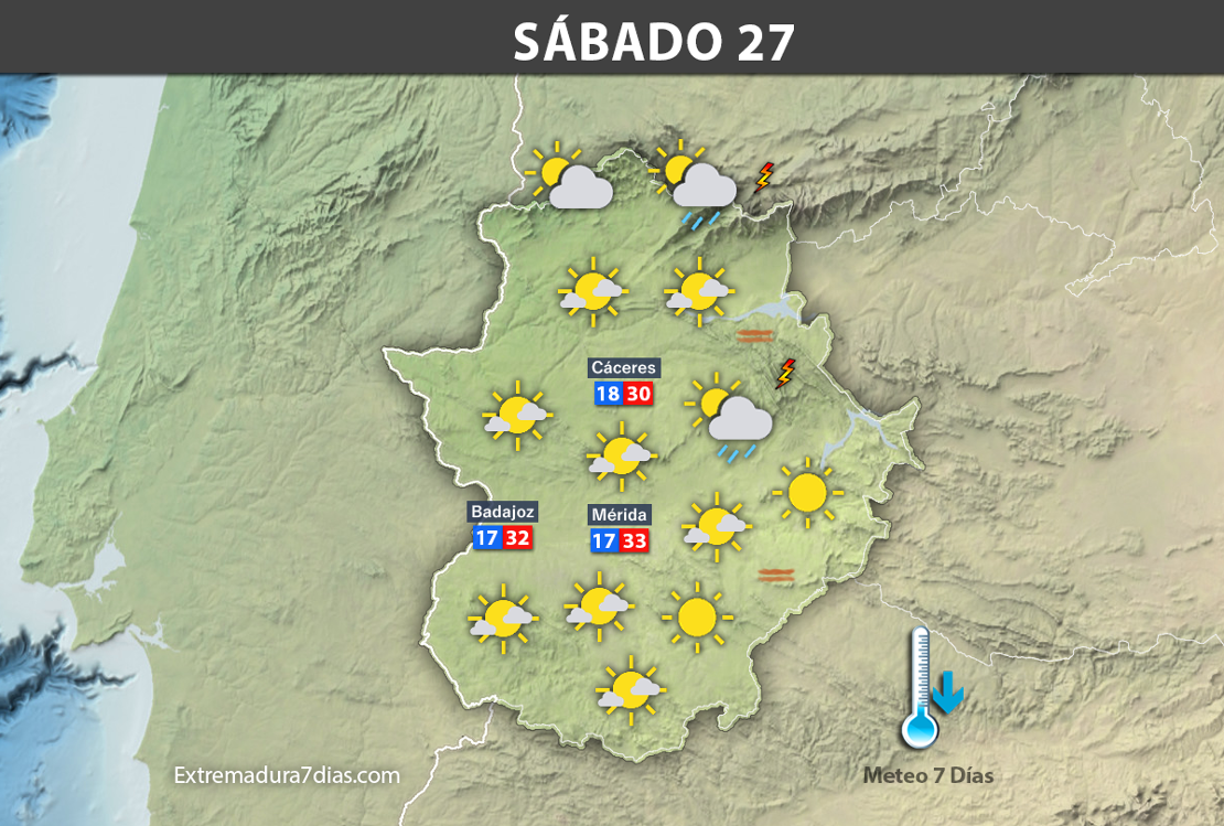 Previsión meteorológica en Extremadura. Días 25, 26 y 27 de mayo