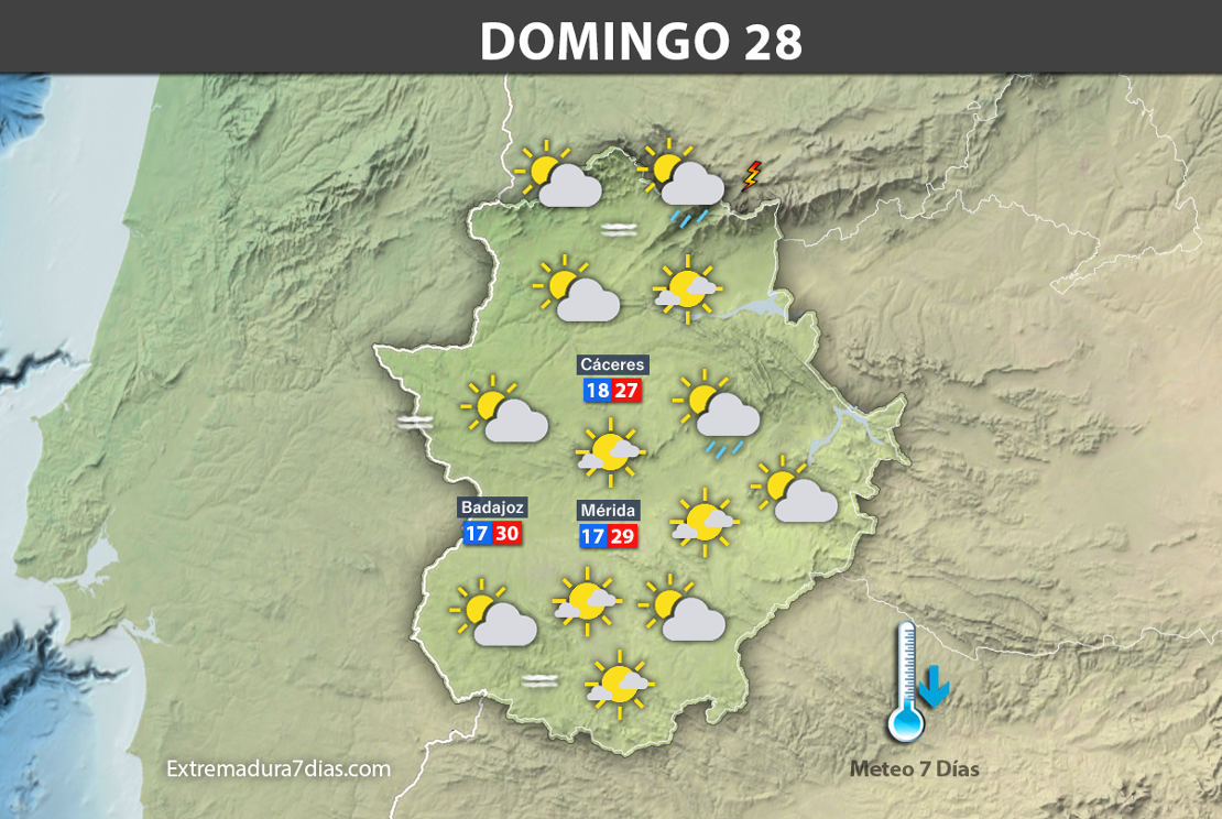 Previsión meteorológica en Extremadura. Días 26, 27 y 28 de mayo