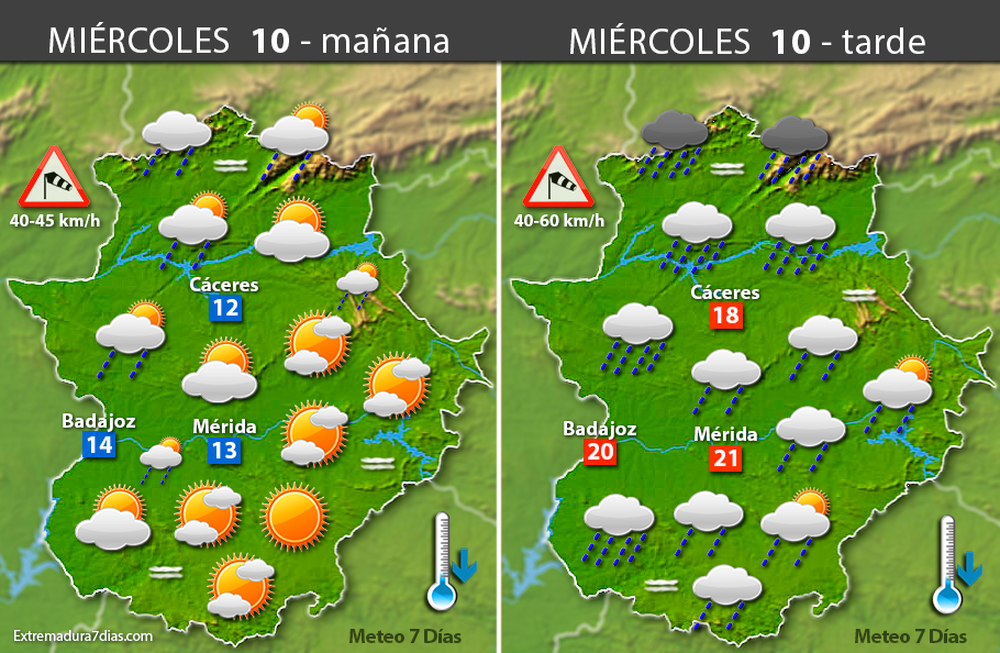 Previsión meteorológica en Extremadura. Días 9, 10 y 11 de mayo