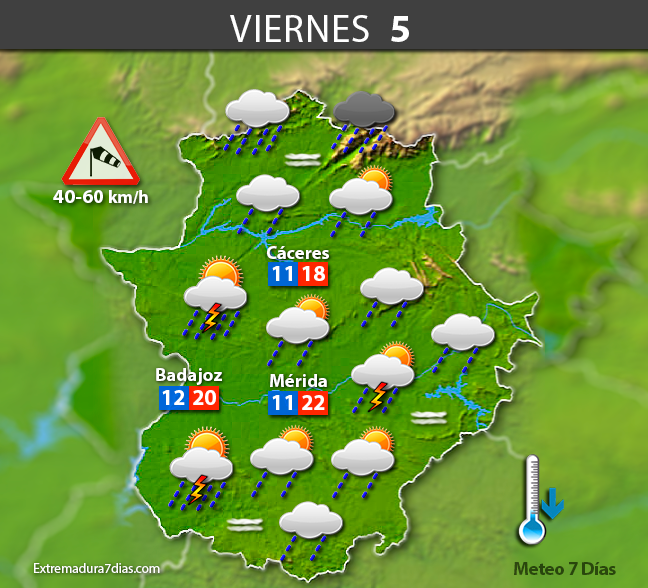 Previsión meteorológica en Extremadura. Días 3, 4 y 5 de mayo