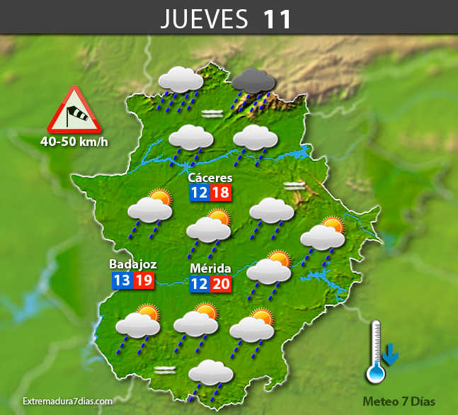 Previsión meteorológica en Extremadura. Días 9, 10 y 11 de mayo