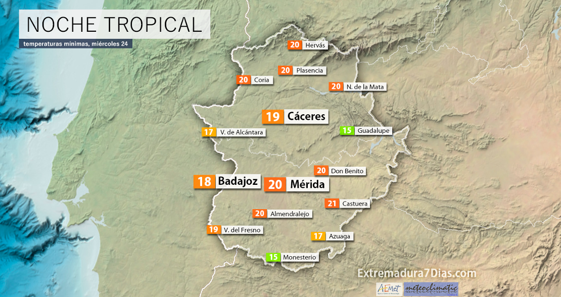 Extremadura registra su primera noche tropical de la temporada, con mínimas de 20 grados