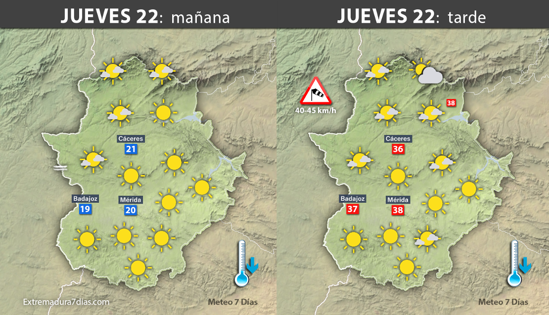 Previsión meteorológica en Extremadura. Días 22, 23 y 24 de junio