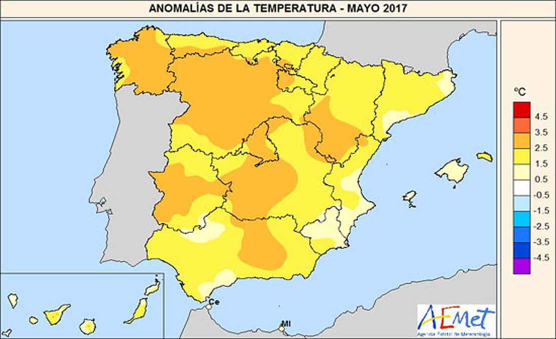 Mayo 2017 ha sido extremadamente cálido y seco en amplias zonas de España