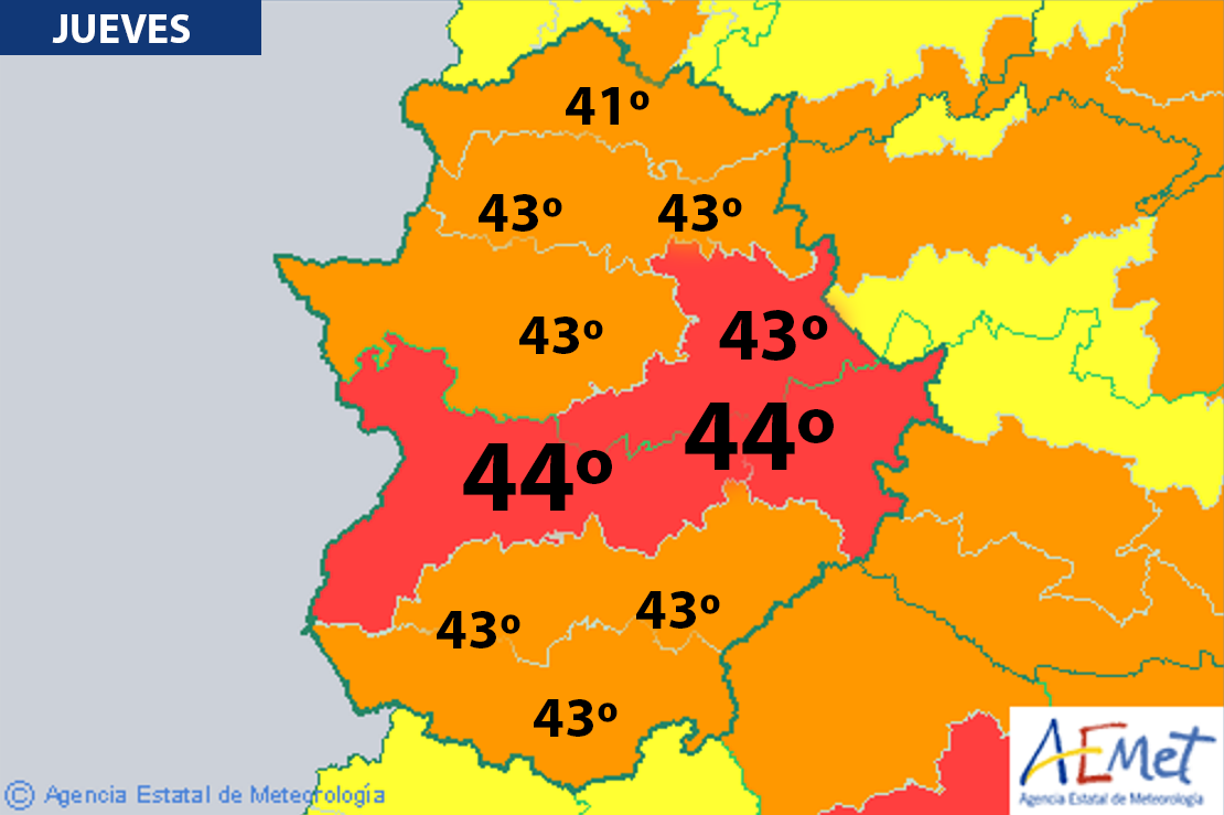 Se activa el aviso rojo en Extremadura por 44 grados