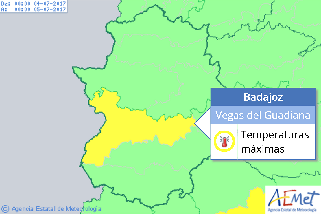 Activado el aviso amarillo por 38ºC este martes en las vegas del Guadiana