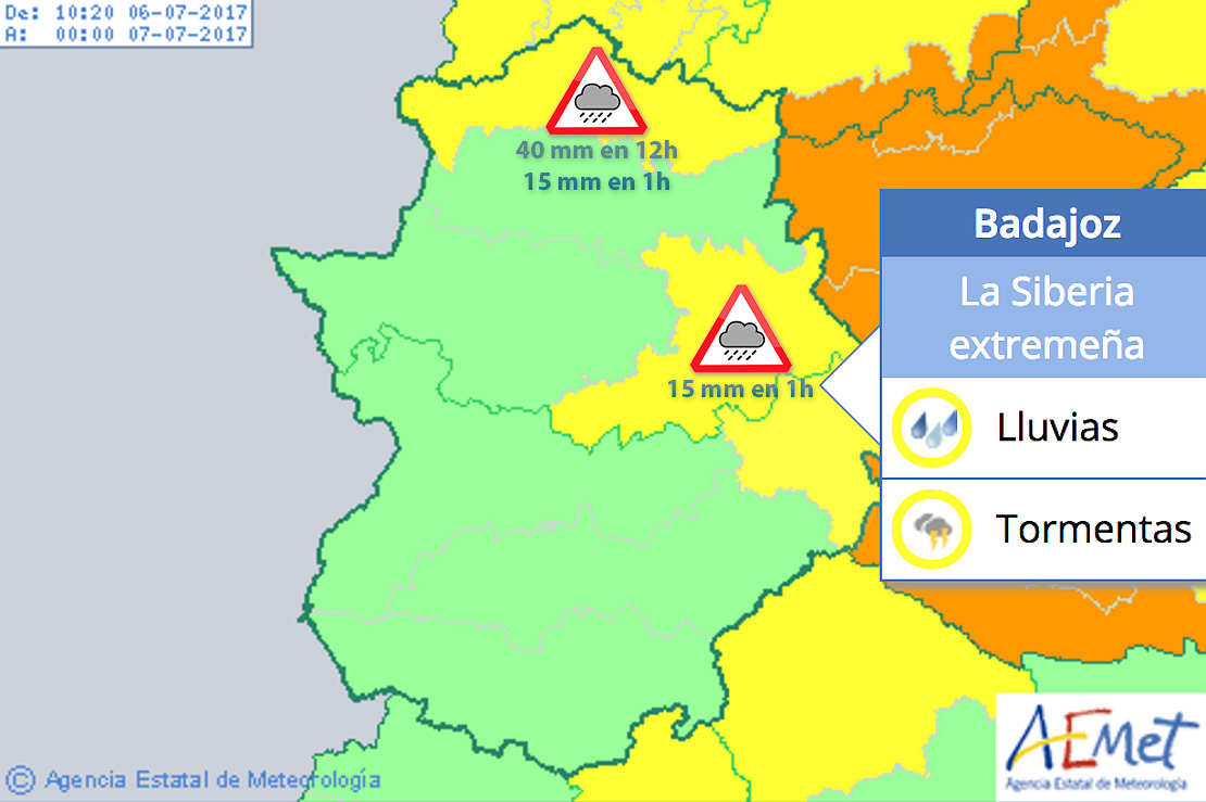 Activados varios avisos por tormentas este jueves en Extremadura