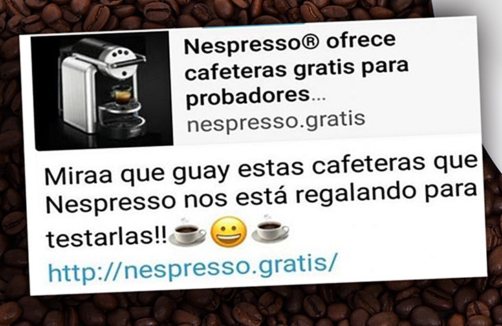Estafan a usuarios de Facebook con el gancho de cafeteras Nespresso