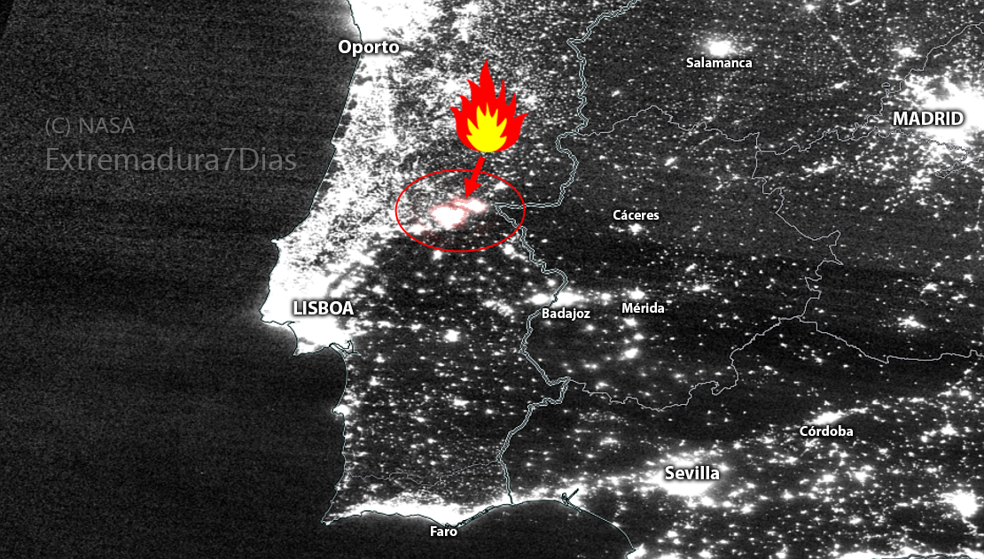 El incendio de Portugal, a vista de satélite durante la noche
