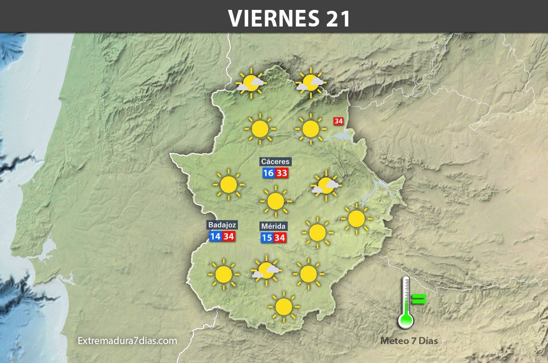 Previsión meteorológica en Extremadura. Días 19, 20 y 21 de julio