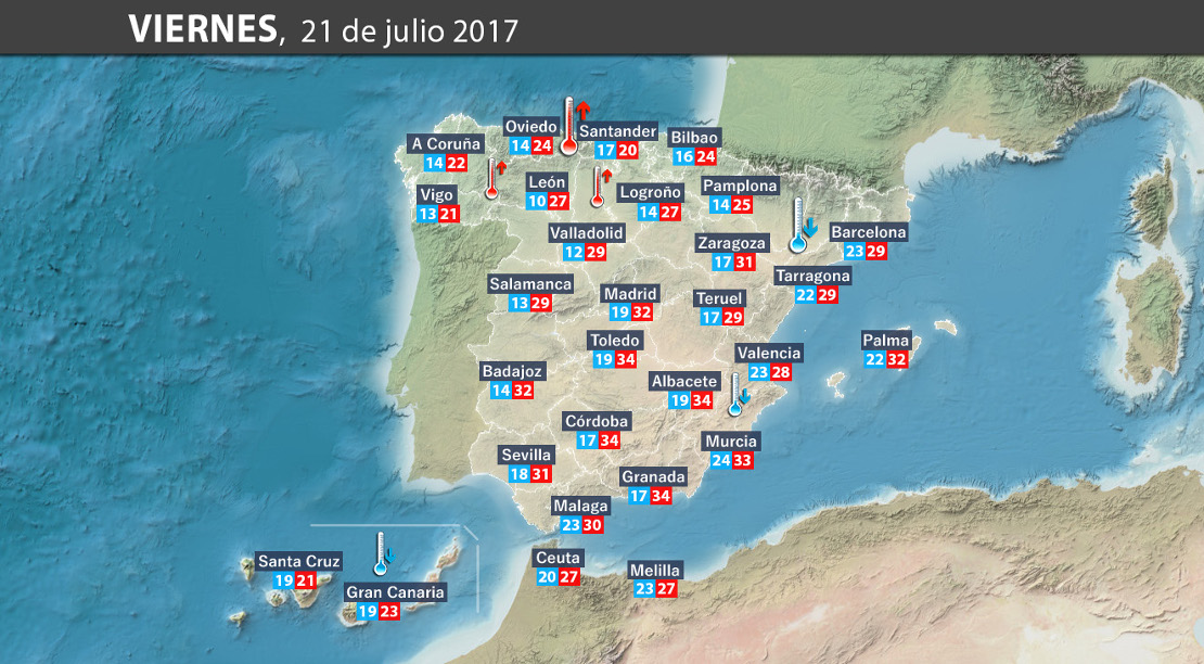 Previsión meteorológica en España. Días 21 y 22 de julio