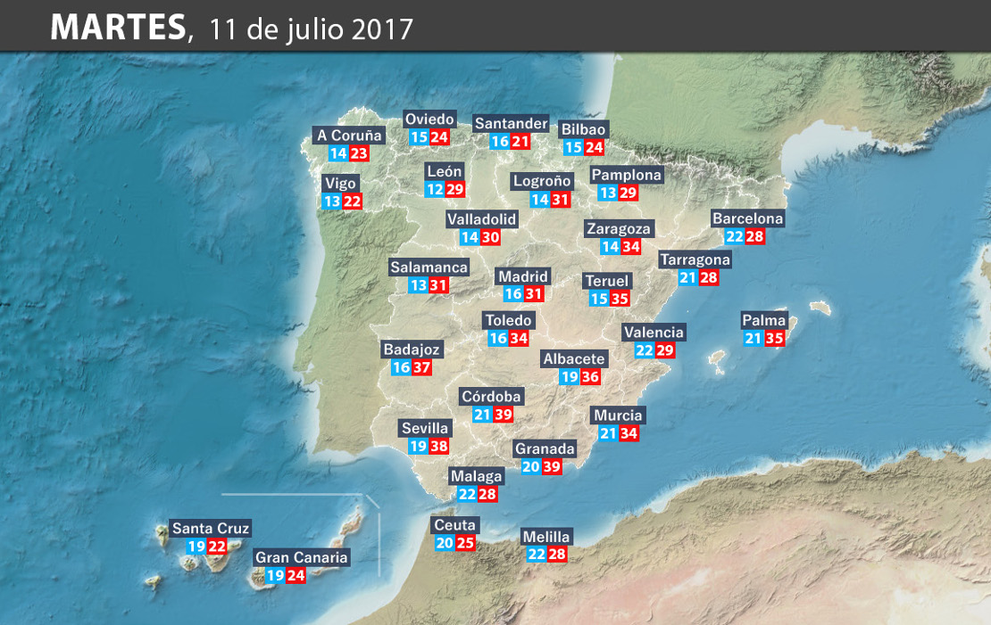 Previsión meteorológica en España. Días 11 y 12 de julio
