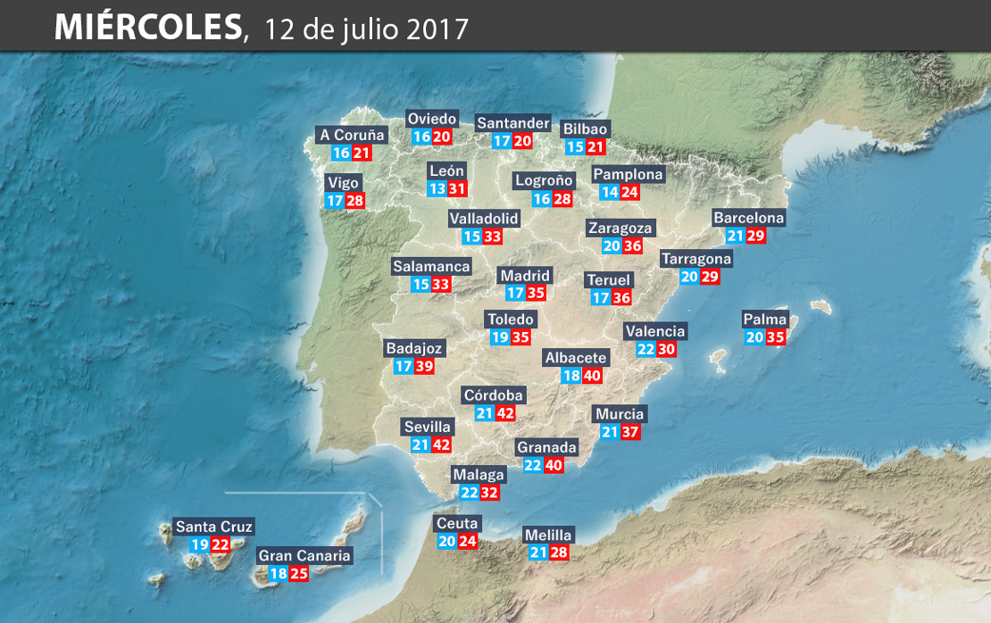 Previsión meteorológica en España. Días 11 y 12 de julio