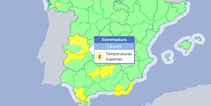 Alerta amarilla por altas temperaturas en varias comarcas extremeñas