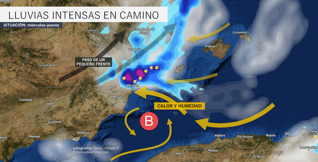 Situación de lluvias muy intensas las próximas horas en el litoral mediterráneo
