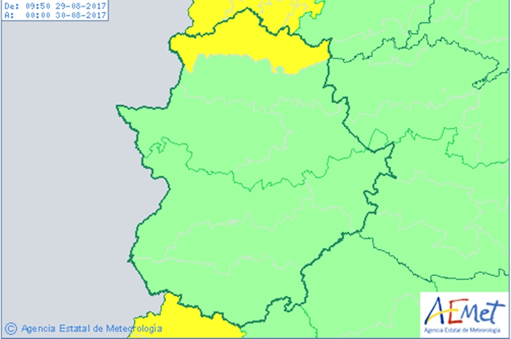 Alerta amarilla por tormentas en el norte de Cáceres