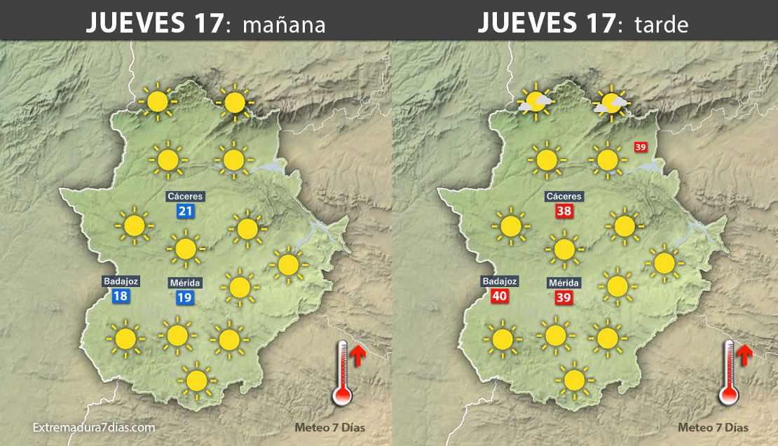Previsión meteorológica en Extremadura. Días 17, 18 y 19 de agosto