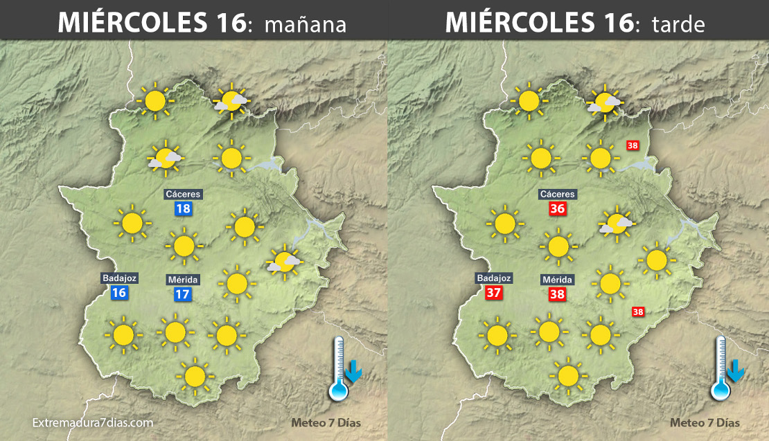 Previsión meteorológica en Extremadura. Días 15, 16 y 17 de agosto