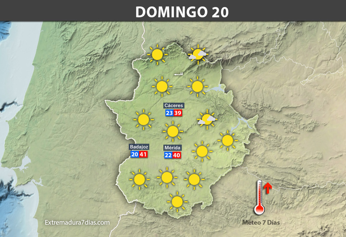 Previsión meteorológica en Extremadura. Días 18, 19 y 20 de agosto