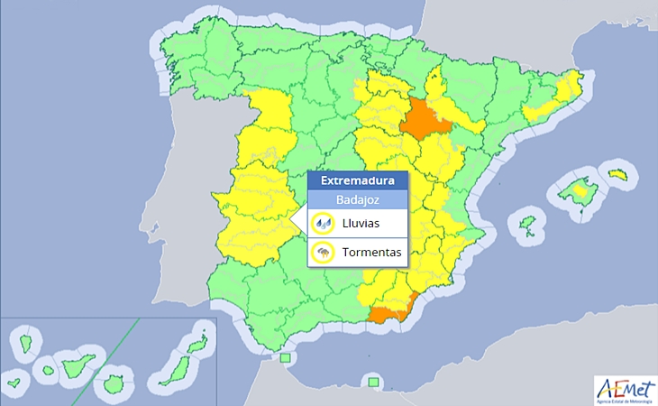 Amplían los avisos por fuertes tormentas a toda Extremadura