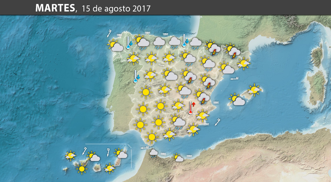 Fuertes tormentas este martes en la mitad este peninsular. Previsión en España