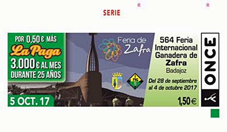 El cupón de la ONCE difunde la Feria Internacional Ganadera de Zafra