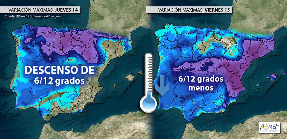 Las temperaturas caerán más de 10 grados estos días en amplias zonas de España