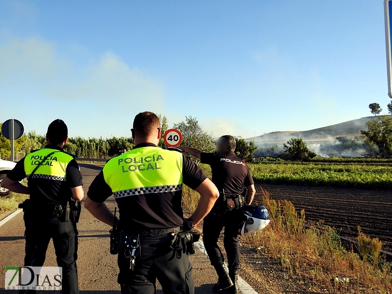 Incendio en una parcela de la carretera de Sevilla (Badajoz)
